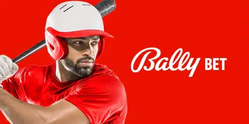 Bally Bet sportsbook banner showing an athlete wearing a helmet and holding a bat